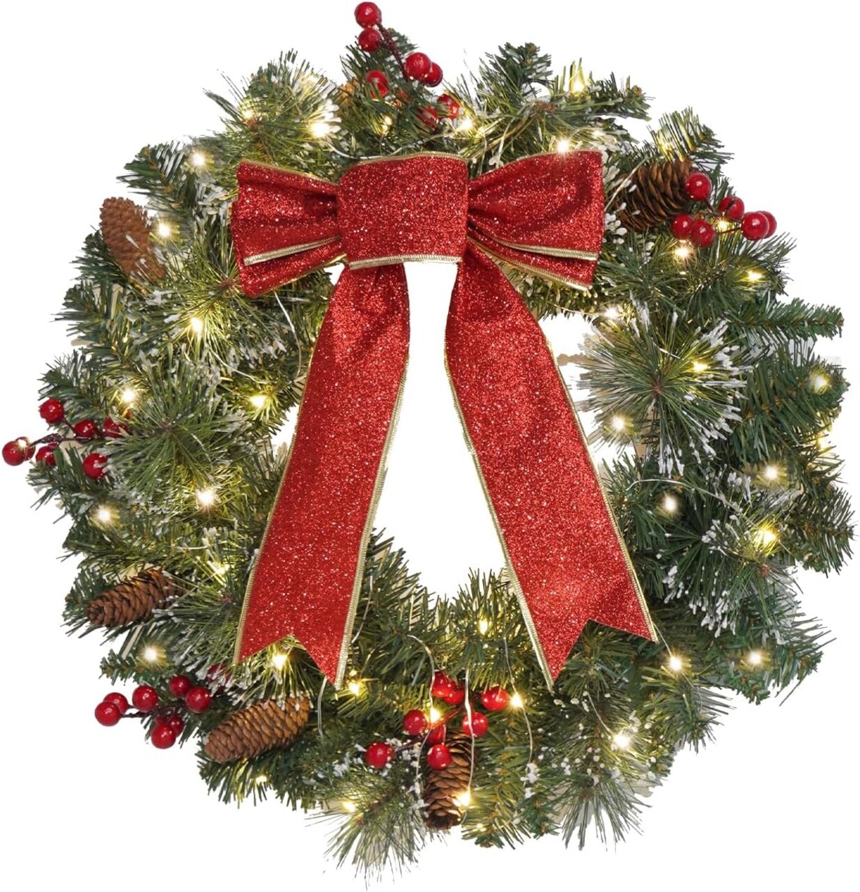 16-Inch Pre-Lit Christmas Wreath Front Door (Red) 16"D x 16"W x 4.5"H